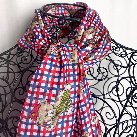 unbranded Accessories - Sheer Silk Teddy Bear Print Scarf Rectangle 63” Novelty Cottagecore Whimsical